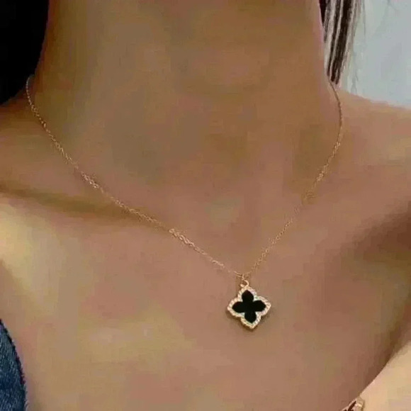 Black Clover with Gold Edges on 18k Gold Filled Necklace - Picture 1 of 2